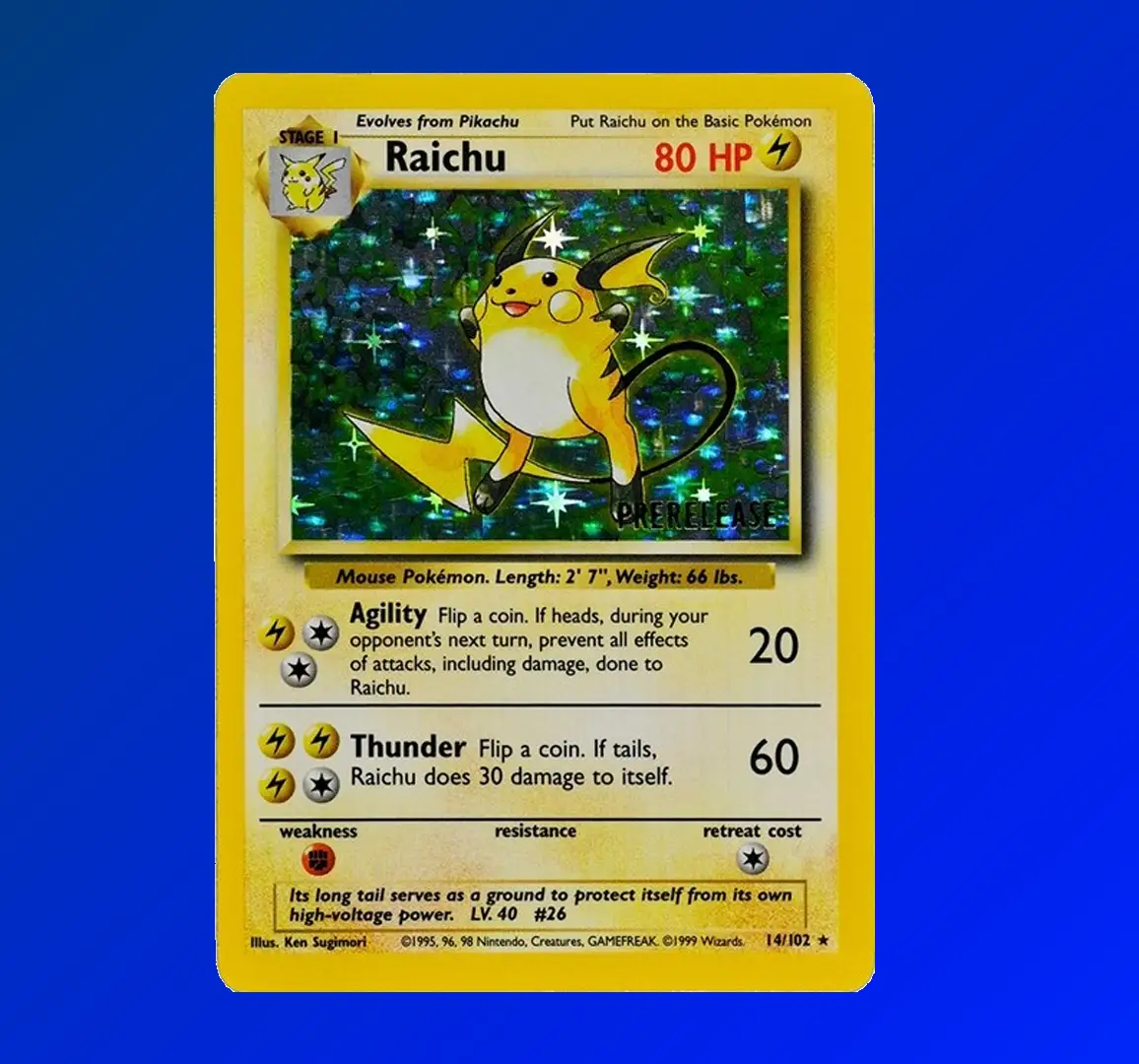 Carte Prerelease Raichu 1999 très rare
