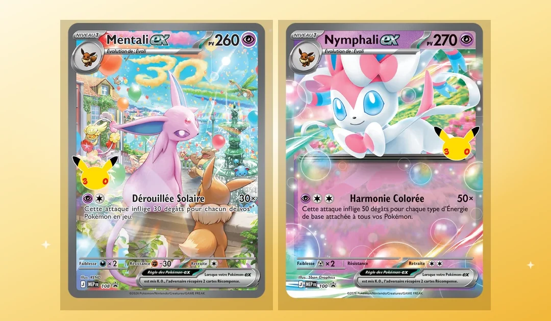 Cartes 30 ans Pokémon : Nymphali-ex Mentali-ex chase cards