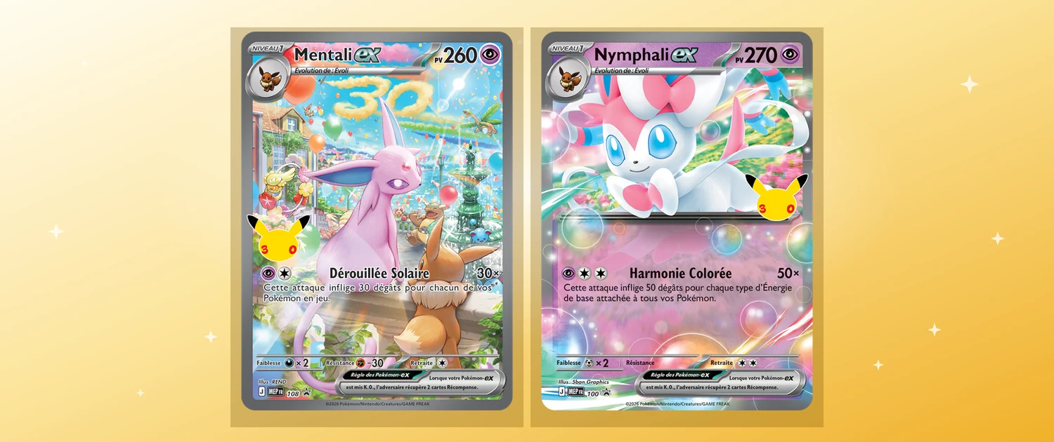 Cartes chase de l'extension 30 ans Pokémon avec les Éeveelutions-ex