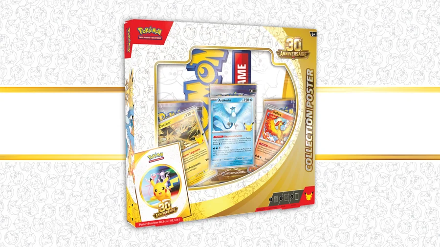 Collection poster 30 ans Pokémon avec les oiseaux légendaires de Kanto en cartes promo