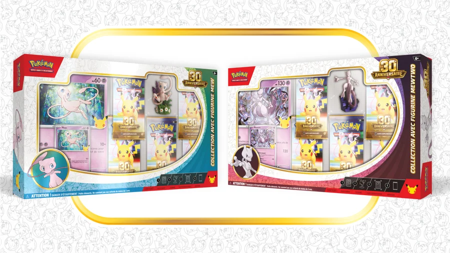 Collections avec figurine Mew et Mewtwo du 30ᵉ Anniversaire Pokémon