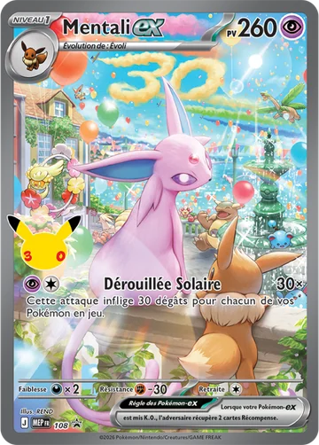 Carte Mentali-ex 30ᵉ Anniversaire Pokémon avec illustration spéciale et le 30 dans le ciel