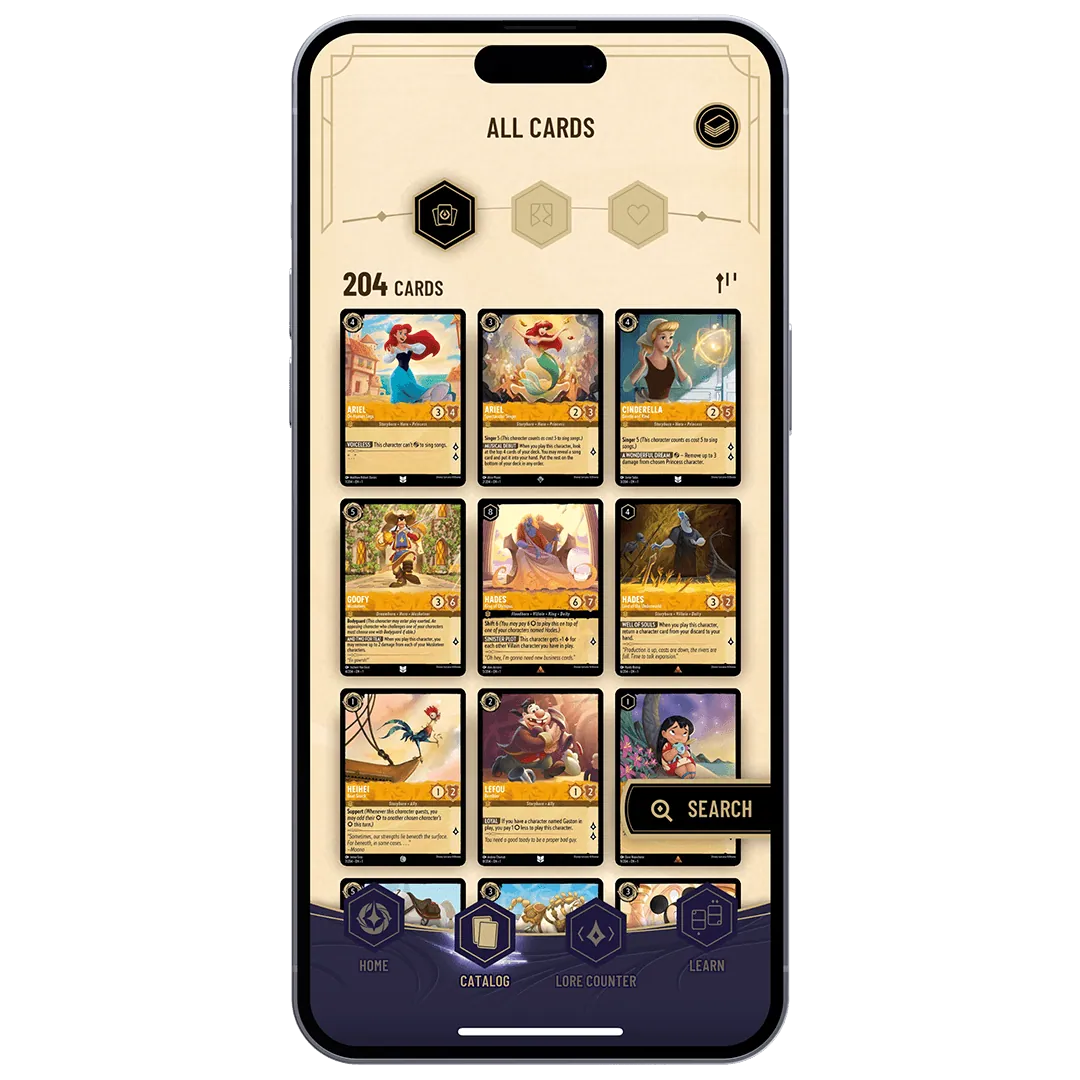 Application officielle Disney Lorcana TCG Companion : catalogue de cartes et suivi de collection