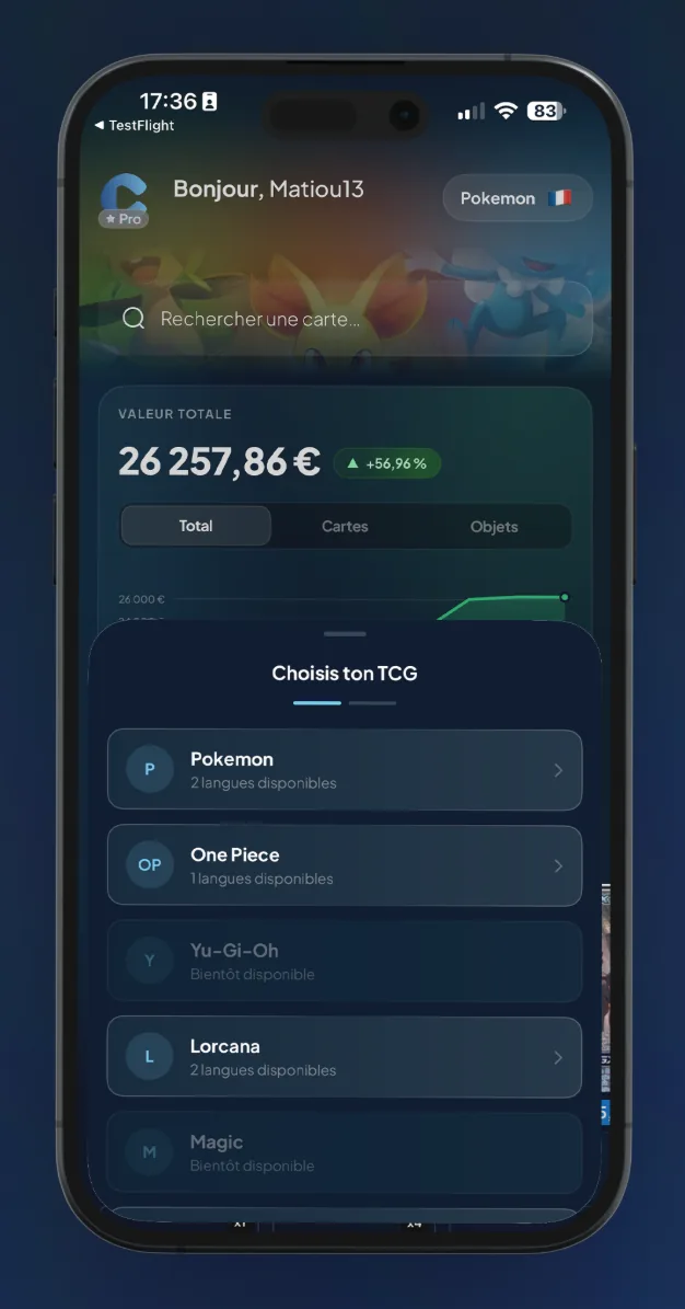 Cartes Pokémon, One Piece et Disney Lorcana estimées par l'application Cardzia