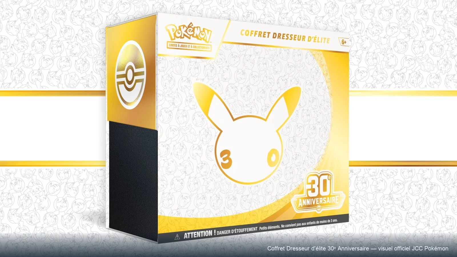 Coffret Dresseur d'élite du 30e Anniversaire Pokémon, visuel officiel de la boîte dorée
