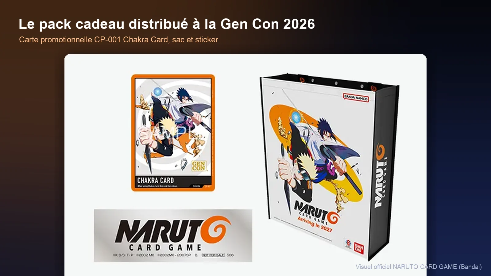 Pack cadeau Naruto Card Game de la Gen Con 2026 avec la carte promotionnelle CP-001 Chakra Card